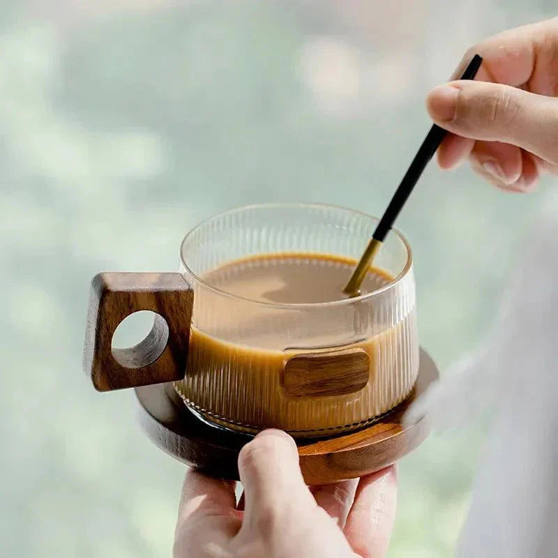 Glass and Wood Coffee Mug