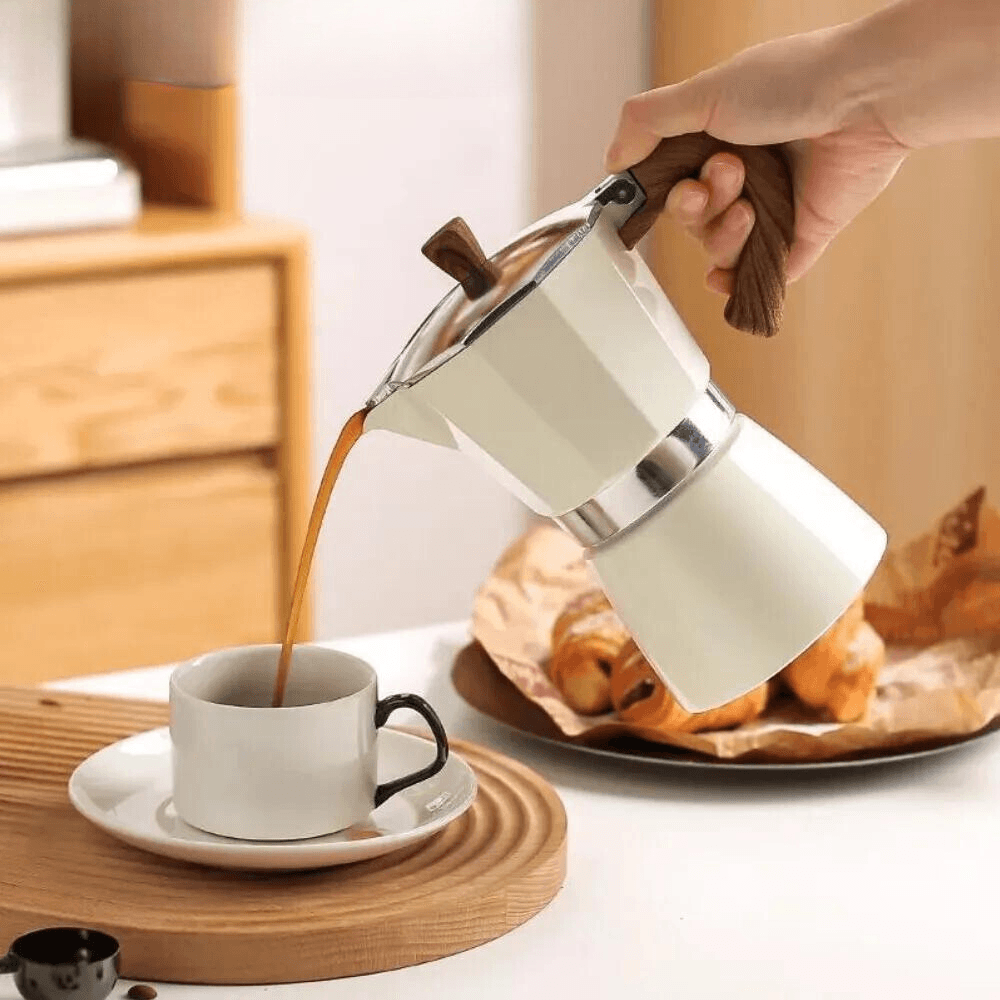 Italian Moka Coffee Maker with Wooden Handle