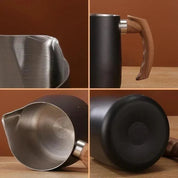 Milk Frothing Pitcher with Wooden Handle